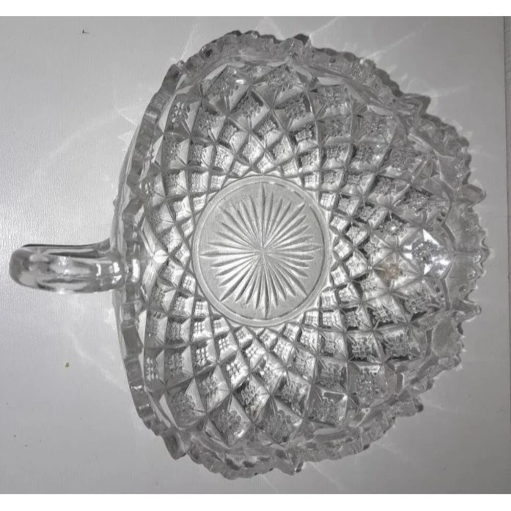 Vintage Anchor Hocking Waterford Waffle Clear Glass Handled Dish Bowl 7 inch